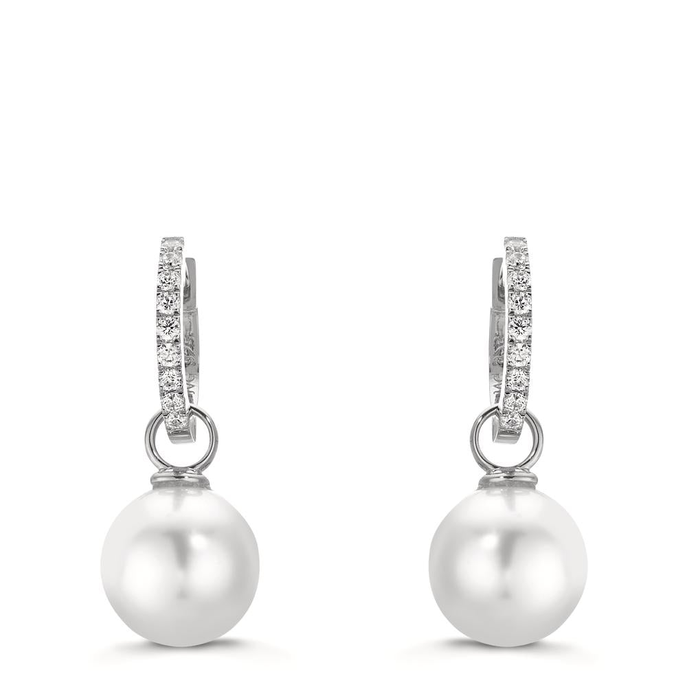 Hinged hoop Silver Zirconia 18 Stones Rhodium plated Shining pearls, 2 Pearls, 10 mm