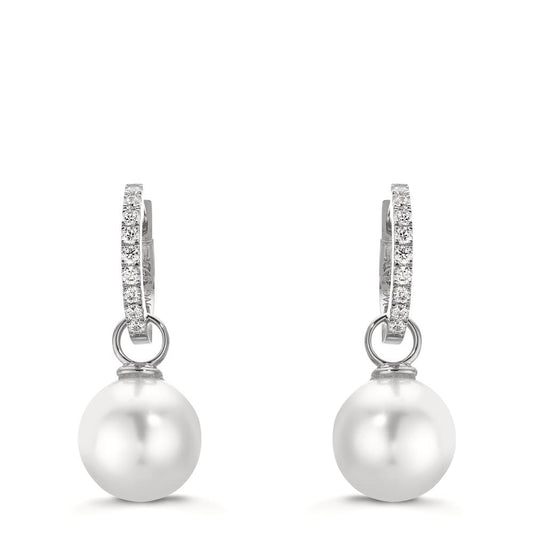 Hinged hoop Silver Zirconia 18 Stones Rhodium plated Shining pearls, 2 Pearls, 10 mm