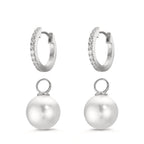 Hinged hoop Silver Zirconia 18 Stones Rhodium plated Shining pearls, 2 Pearls, 10 mm