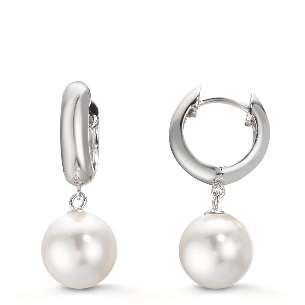 Hinged hoop Silver Rhodium plated Shining pearls, 2 Pearls, 10 mm