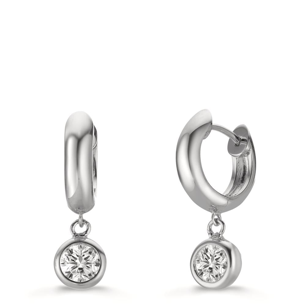 Hinged hoop Silver Zirconia 2 Stones Rhodium plated