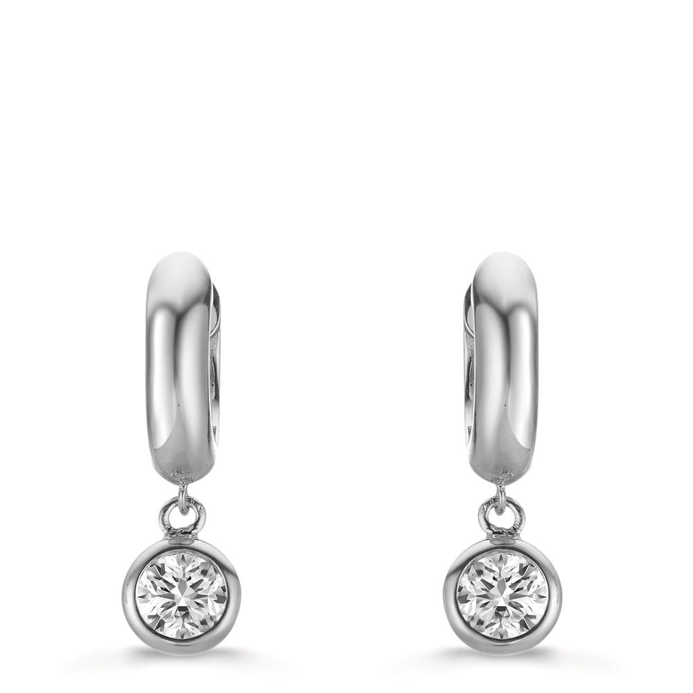 Hinged hoop Silver Zirconia 2 Stones Rhodium plated
