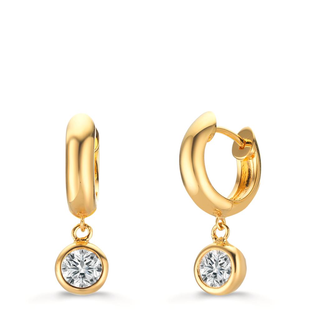Hinged hoop Silver Zirconia 2 Stones Yellow Gold plated