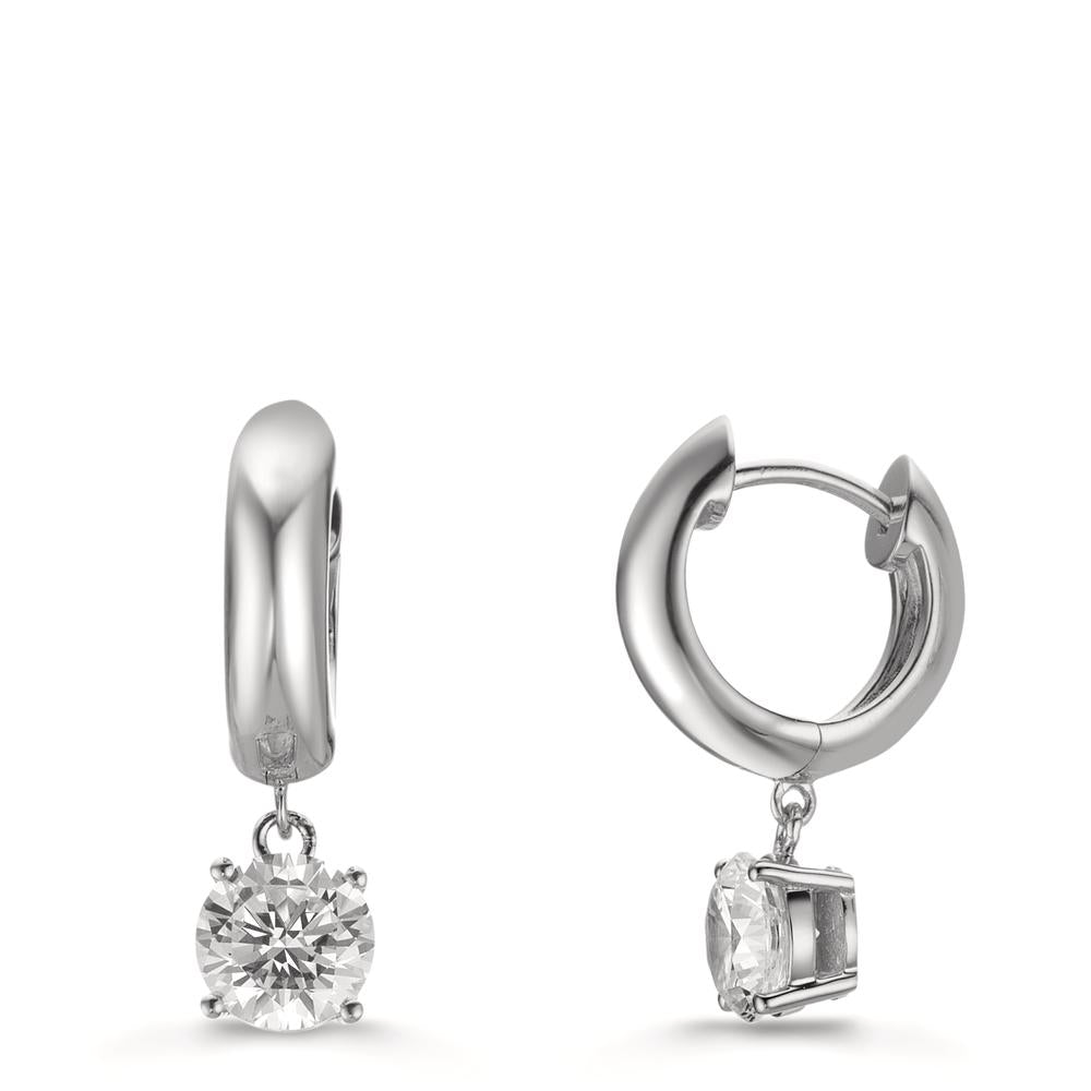 Hinged hoop Silver Zirconia 2 Stones, 6 mm Rhodium plated