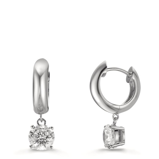 Hinged hoop Silver Zirconia 2 Stones, 6 mm Rhodium plated