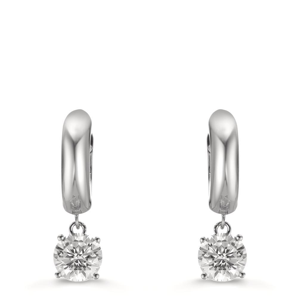 Hinged hoop Silver Zirconia 2 Stones, 6 mm Rhodium plated