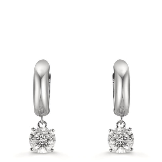 Hinged hoop Silver Zirconia 2 Stones, 6 mm Rhodium plated