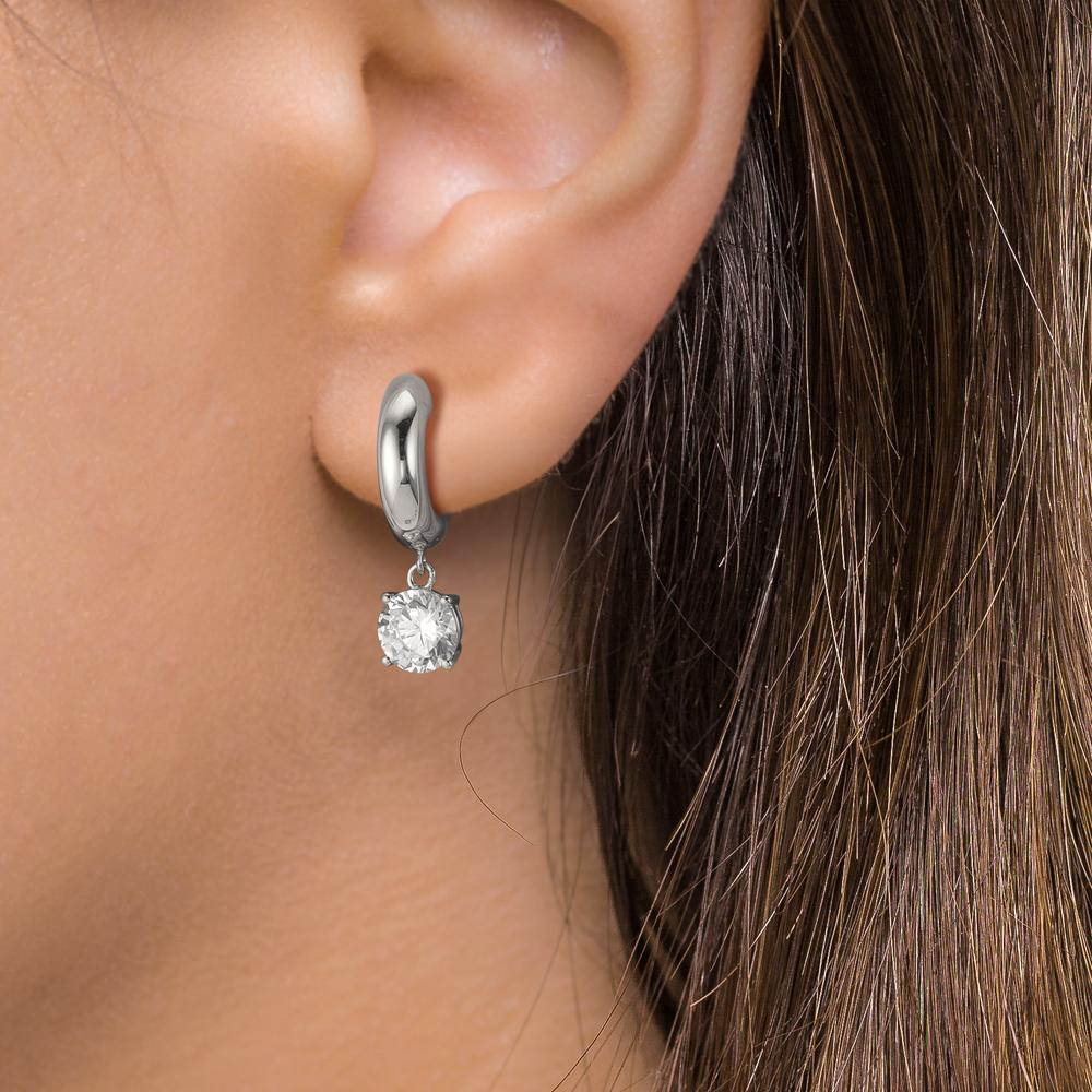 Hinged hoop Silver Zirconia 2 Stones, 6 mm Rhodium plated