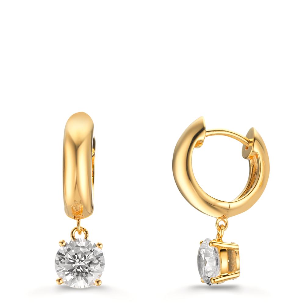Hinged hoop Silver Zirconia 2 Stones, 6 mm Yellow Gold plated
