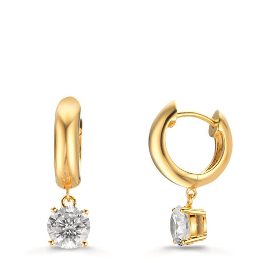 Hinged hoop Silver Zirconia 2 Stones, 6 mm Yellow Gold plated