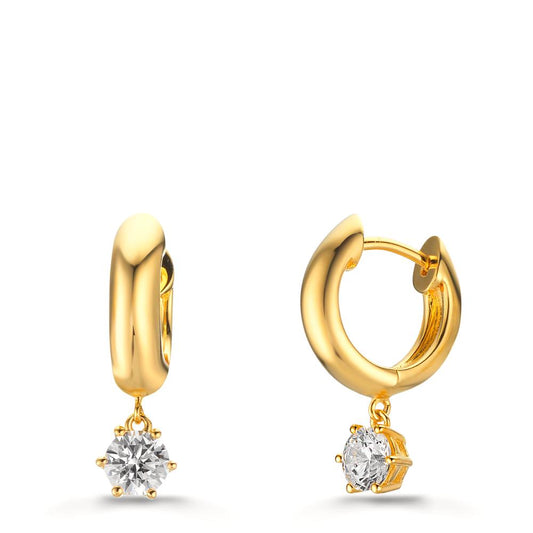 Hinged hoop Silver Zirconia 2 Stones, 5 mm Yellow Gold plated