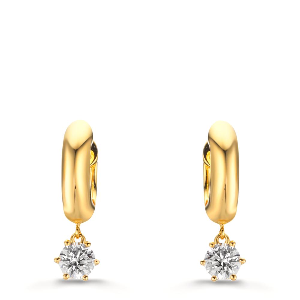 Hinged hoop Silver Zirconia 2 Stones, 5 mm Yellow Gold plated