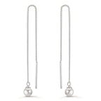Threader Earrings Silver Rhodium plated Shining pearls, 2 Pearls, 5 mm
