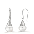 Drop Earrings Silver Rhodium plated Freshwater pearl, 2 Pearls, 9 mm