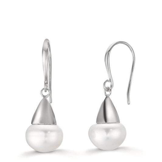 Drop Earrings Silver Rhodium plated Freshwater pearl, 2 Pearls, 9 mm