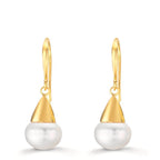 Drop Earrings Silver Yellow Gold plated Freshwater pearl, 2 Pearls, 9 mm