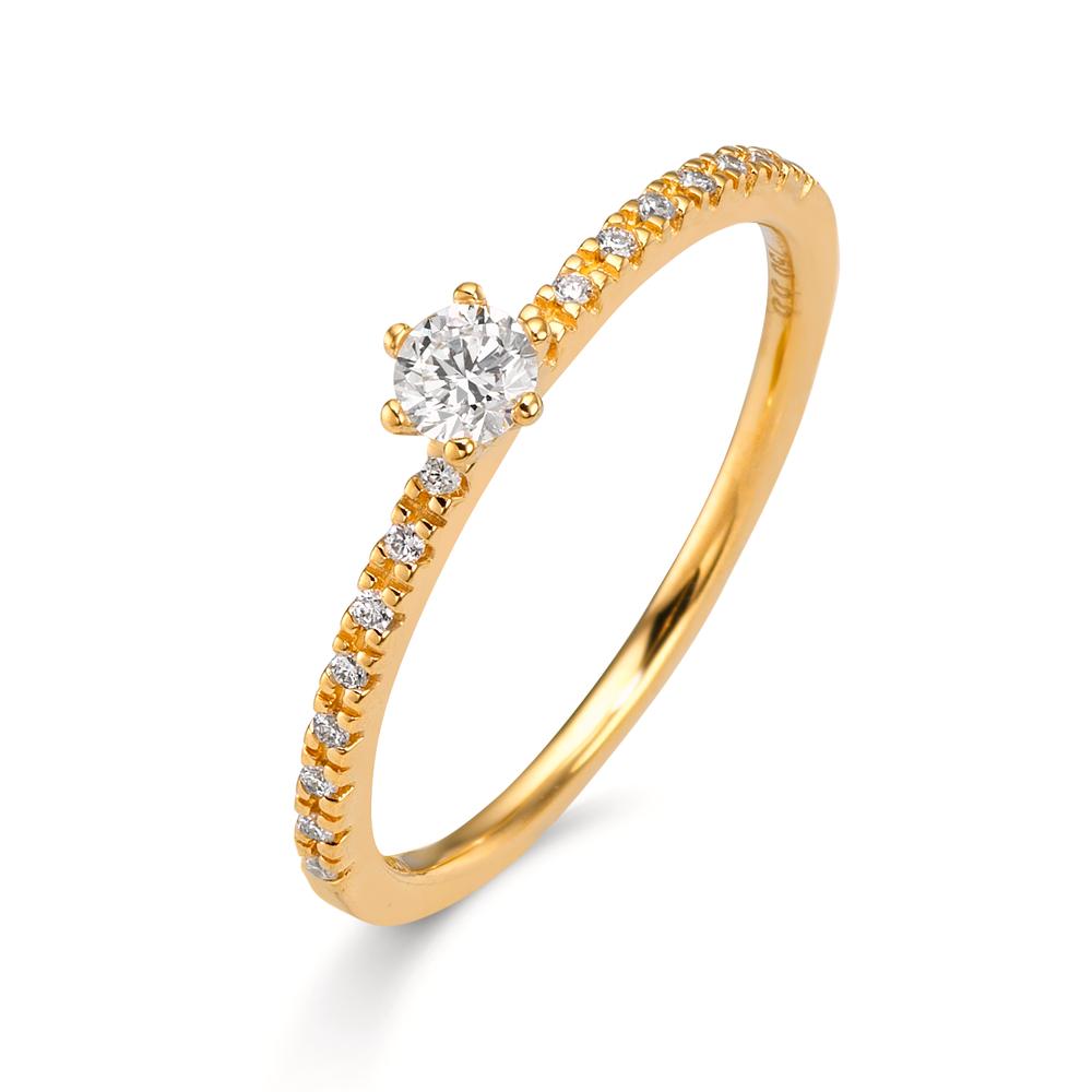 Solitaire ring 18k Yellow Gold Diamond 0.20 ct, 17 Stones, brilliant, w-si