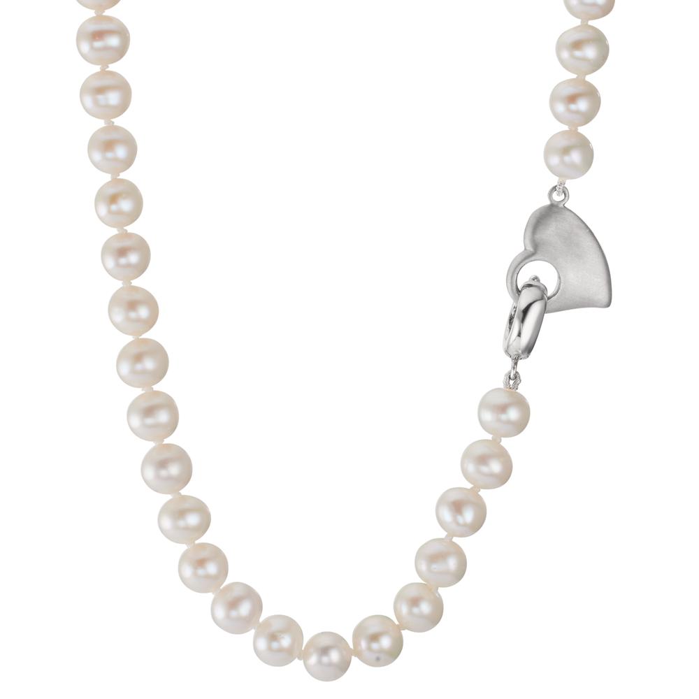 Necklace Silver Rhodium plated Freshwater pearl 6-7 mm Heart 45 cm