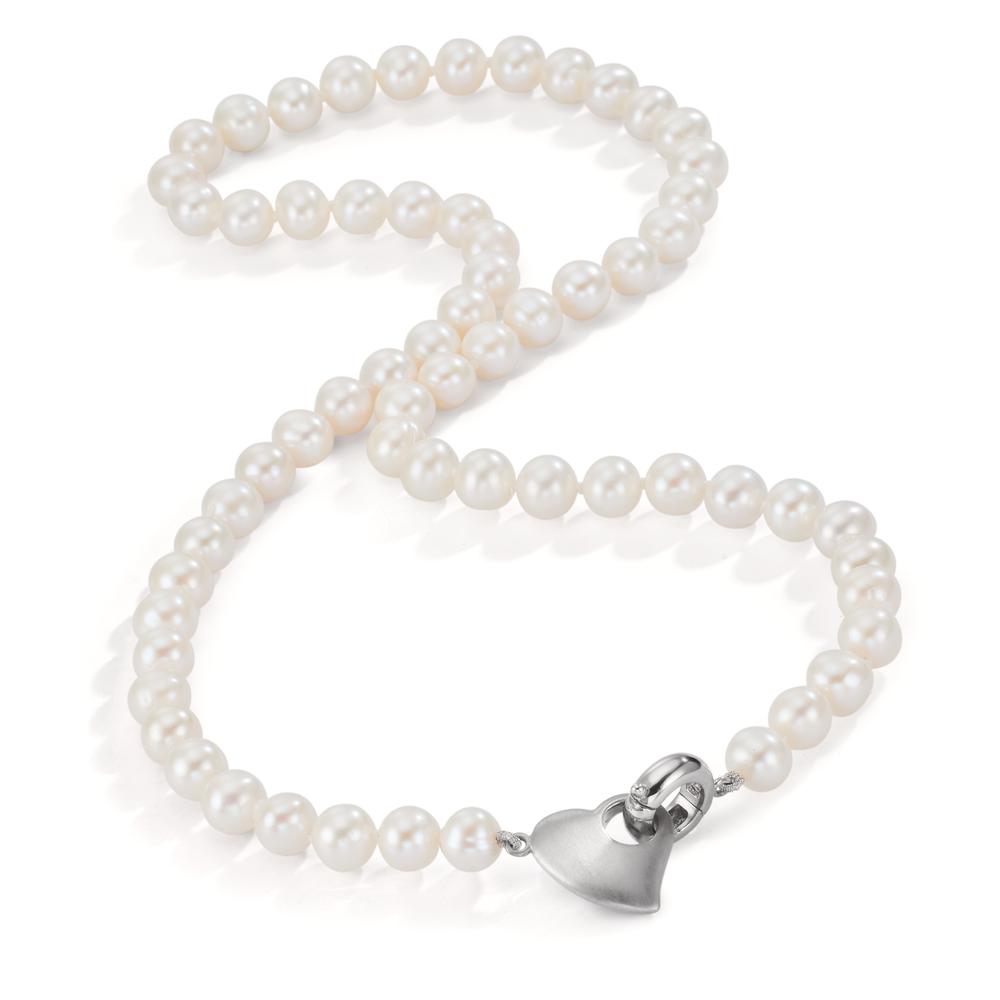 Necklace Silver Rhodium plated Freshwater pearl 6-7 mm Heart 45 cm