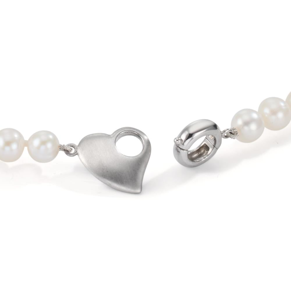 Necklace Silver Rhodium plated Freshwater pearl 6-7 mm Heart 45 cm