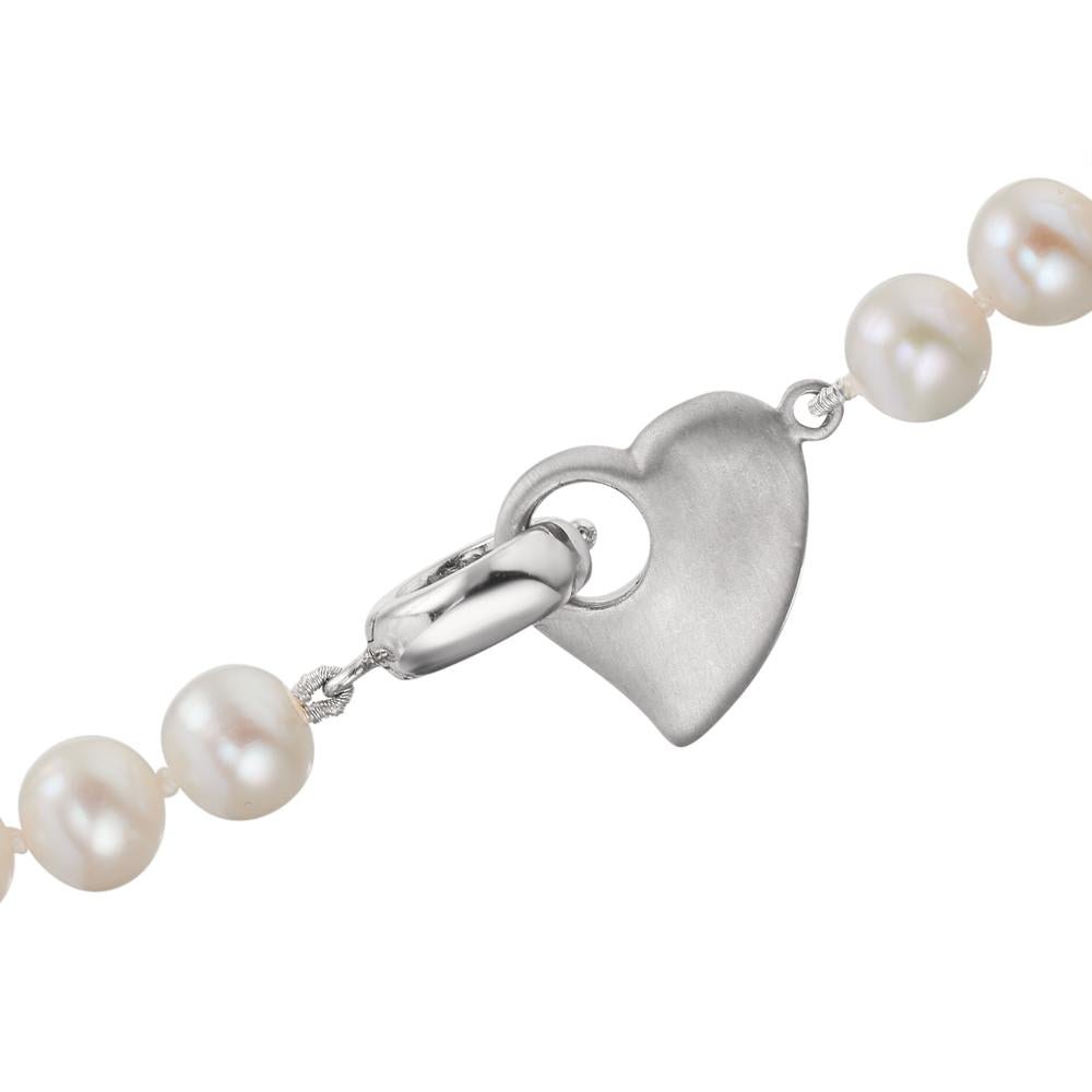 Necklace Silver Rhodium plated Freshwater pearl 6-7 mm Heart 45 cm