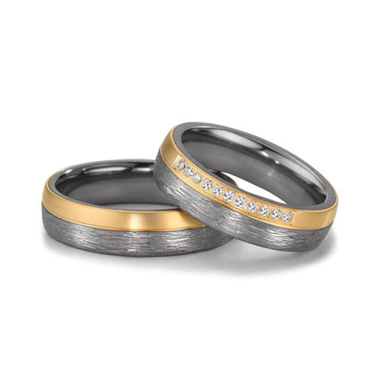 Wedding Ring Tantal 999, 14k Yellow Gold Diamond 0.11 ct, 11 Stones, w-si