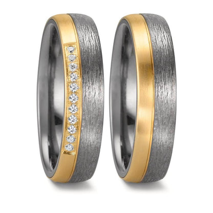 Wedding Ring Tantal 999, 14k Yellow Gold Diamond 0.11 ct, 11 Stones, w-si