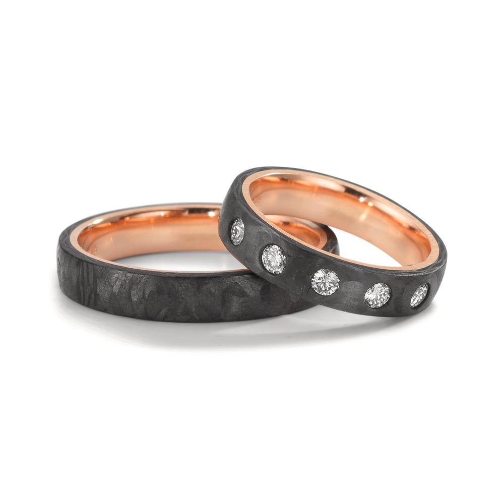 Wedding Ring Carbon, 14k Red Gold Diamond 0.25 ct, 5 Stones, w-si