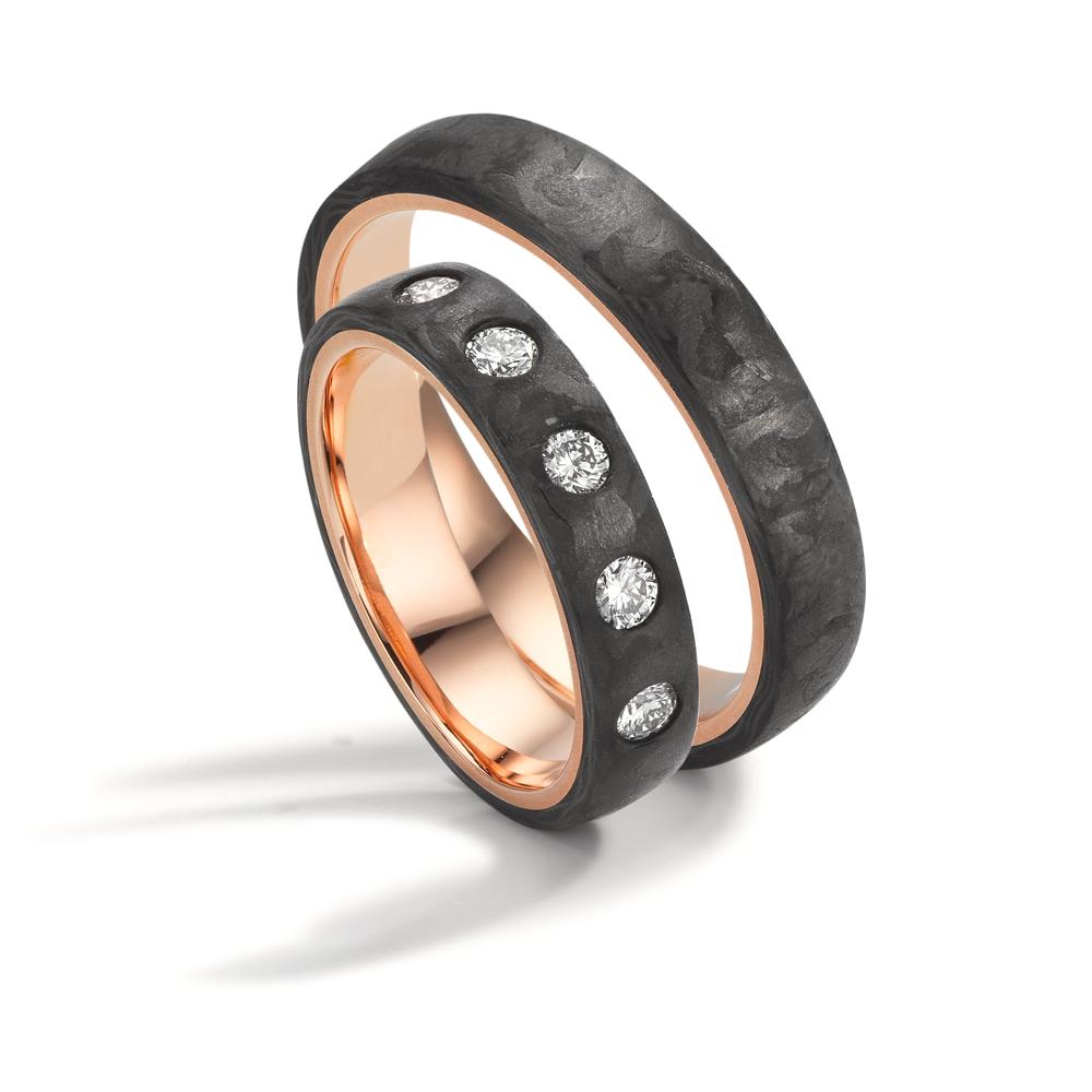 Wedding Ring Carbon, 14k Red Gold Diamond 0.25 ct, 5 Stones, w-si