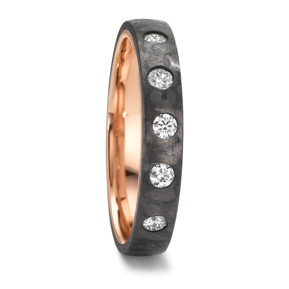Wedding Ring Carbon, 14k Red Gold Diamond 0.25 ct, 5 Stones, w-si