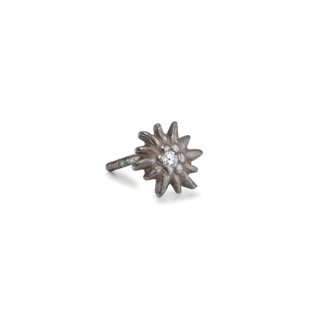 Single stud earring Silver Zirconia Patinated Edelweiss Ø7 mm