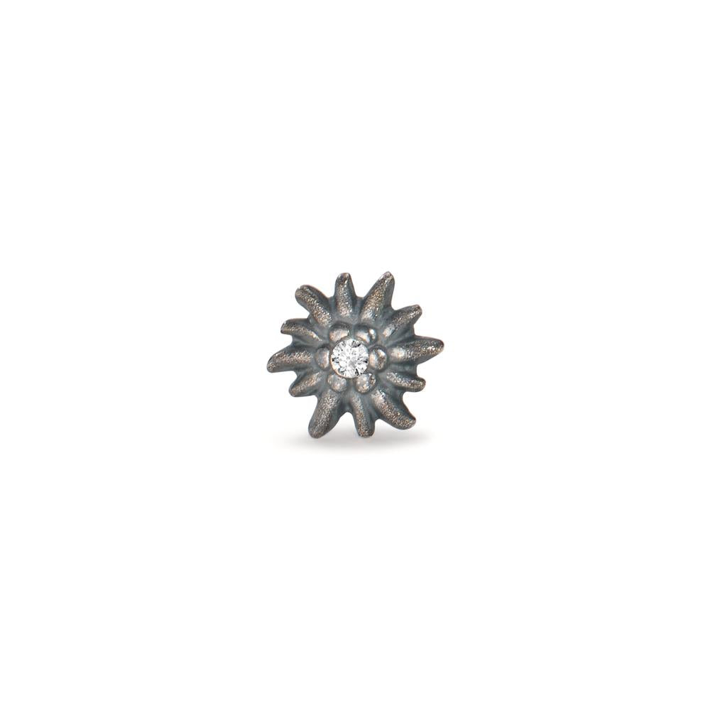 Single stud earring Silver Zirconia Patinated Edelweiss Ø7 mm