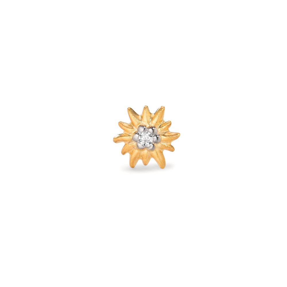 Single stud earring 9k Yellow Gold Zirconia Bicolor Edelweiss Ø7 mm