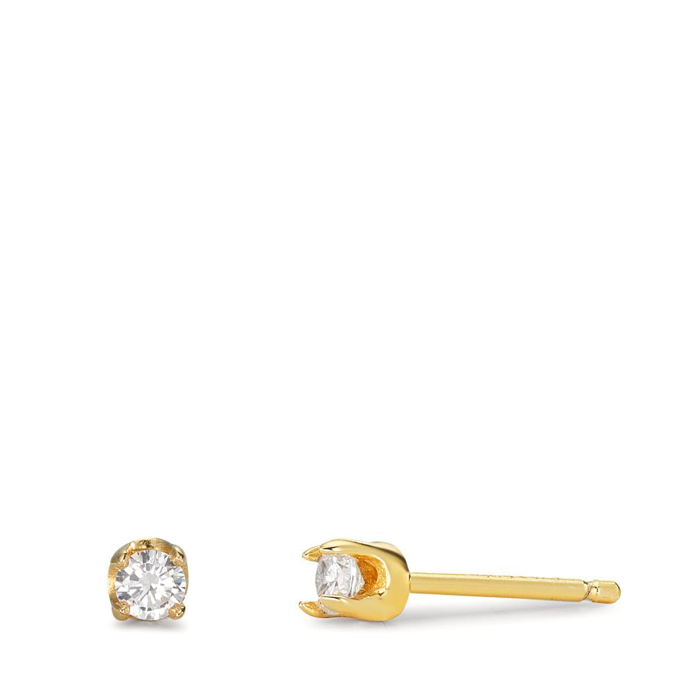 Stud earrings Silver Zirconia 2 Stones Yellow Gold plated Ø3 mm