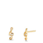 Stud earrings Silver Zirconia 2 Stones Yellow Gold plated Treble Clef