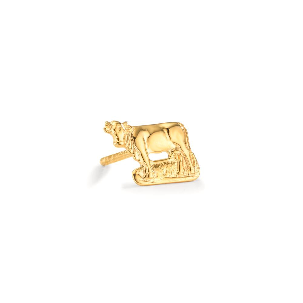 Single stud earring Silver Yellow Gold plated Cow
