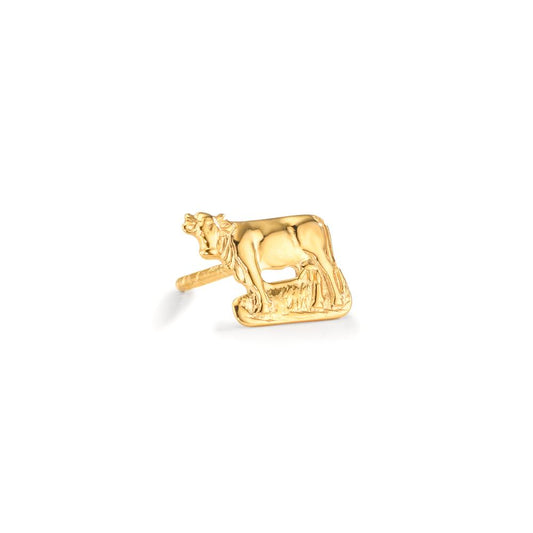 Single stud earring Silver Yellow Gold plated Cow
