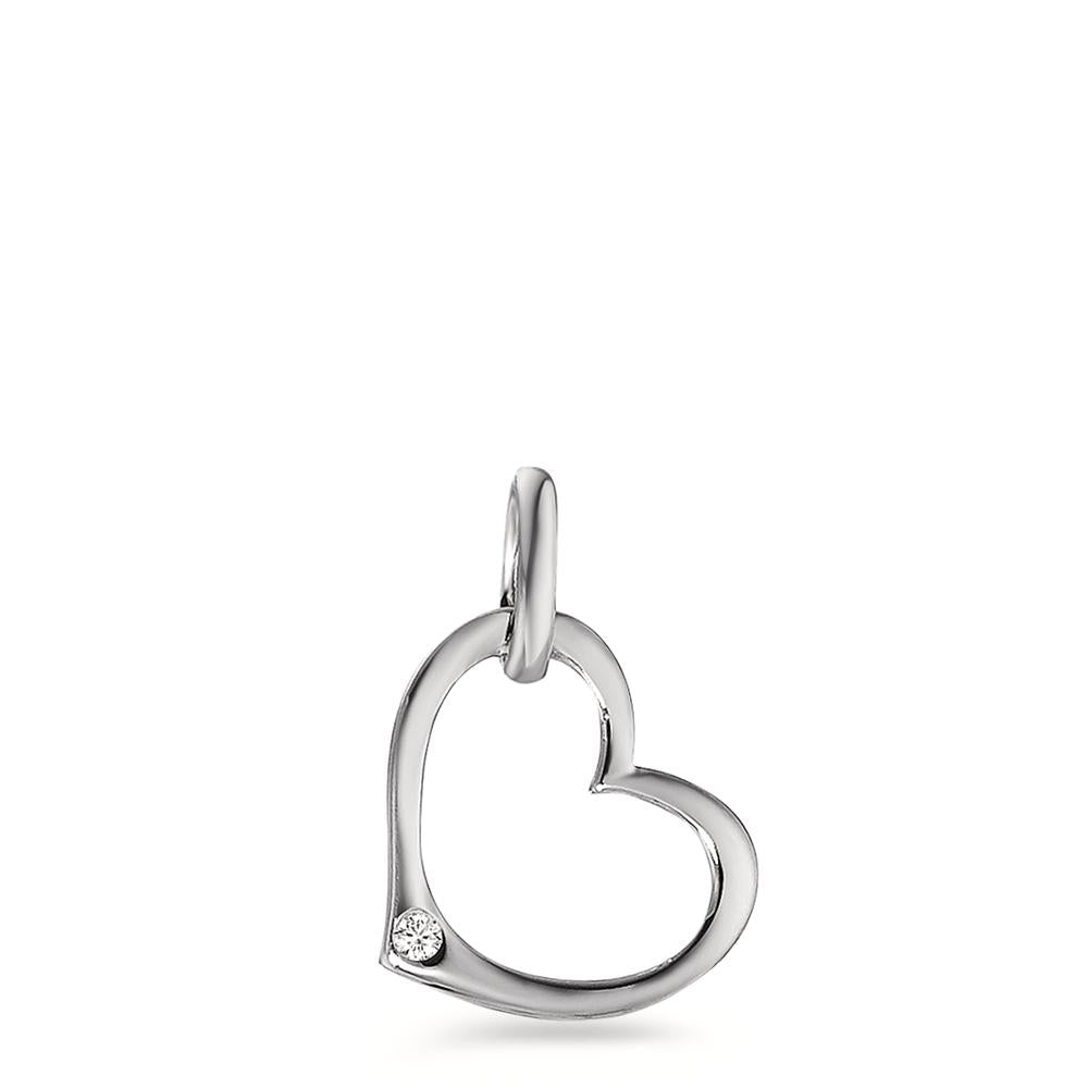 Pendant 9k White Gold Diamond 0.01 ct, w-pi1 Heart Ø9 mm