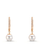 Hinged hoop 18k Red Gold Diamond 0.09 ct, 22 Stones, tw-si Akoya pearls, 2 Pearls 6-6.5 mm