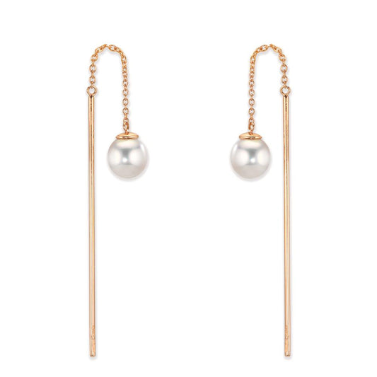 Threader Earrings 18k Red Gold Akoya pearls, 2 Pearls 6-6.5 mm