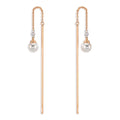 Threader Earrings 18k Red Gold Diamond 0.06 ct, 3 Stones, tw-si Akoya pearls, 2 Pearls, 4.5 mm