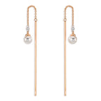 Threader Earrings 18k Red Gold Diamond 0.06 ct, 3 Stones, tw-si Akoya pearls, 2 Pearls, 4.5 mm