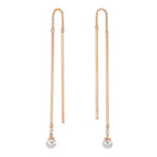 Threader Earrings 18k Red Gold Diamond 0.06 ct, 2 Stones, tw-si Akoya pearls, 2 Pearls, 4.5 mm