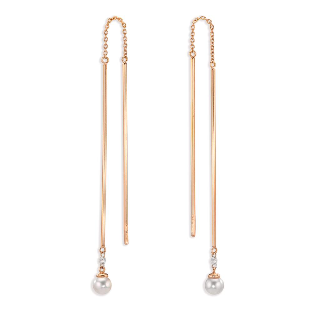 Threader Earrings 18k Red Gold Diamond 0.06 ct, 2 Stones, tw-si Akoya pearls, 2 Pearls, 4.5 mm