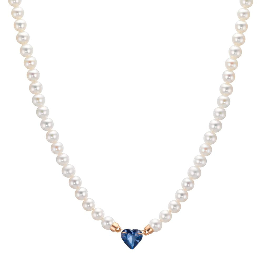 Necklace 18k Red Gold Sapphire 0.58 ct Freshwater pearl, 3.5 mm Heart 40-44 cm