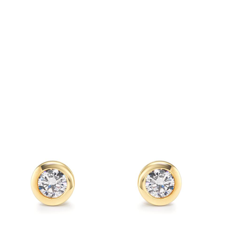 Stud earrings 9k Yellow Gold Zirconia 2 Stones Ø5 mm