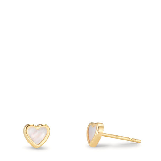 Stud earrings 18k Yellow Gold Mother of pearl Heart Ø4 mm