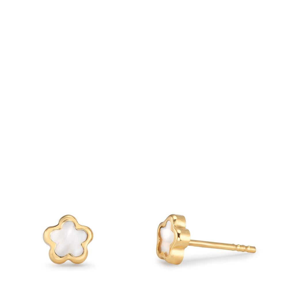 Stud earrings 18k Yellow Gold Mother of pearl Flower Ø4 mm