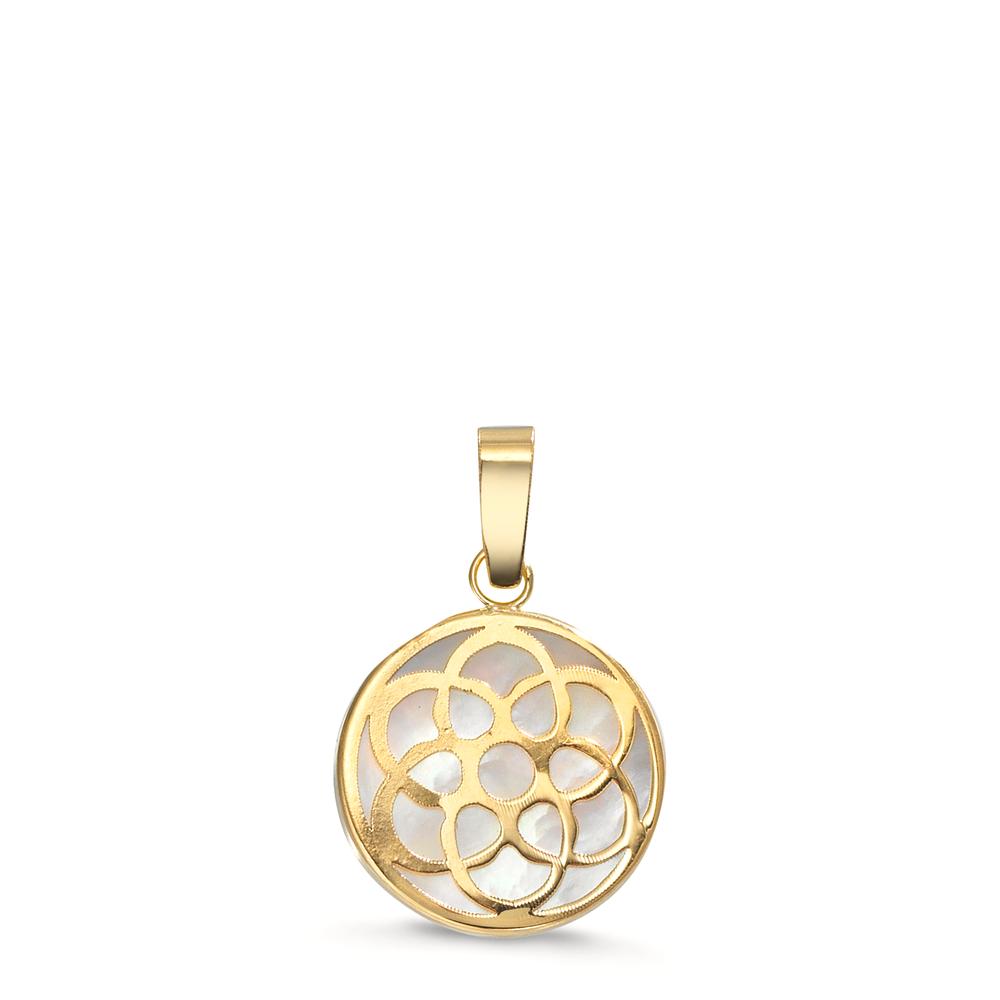 Pendant 18k Yellow Gold Mother of pearl Flower Of Life Ø10 mm