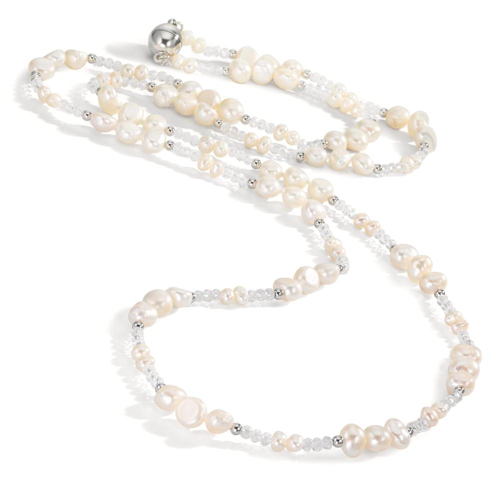 Necklace Stainless steel Crystal White Freshwater pearl 90 cm